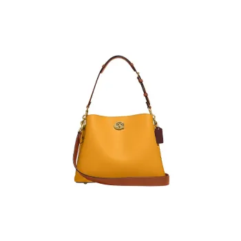 COACH Willow Pebbled Leather Tote Bag, Shopping Bag, Handbag, Shoulder Bag Women's Yellow