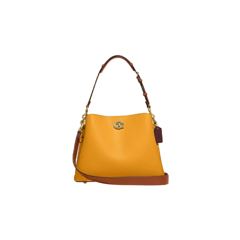 COACH Willow Pebbled Leather Tote Bag, Shopping Bag, Handbag, Shoulder Bag Women's Yellow-0