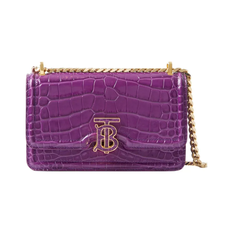 Burberry Crocodile-Embossed Calfskin Shoulder Bag Crossbody Bag Mini Women's Purple-0