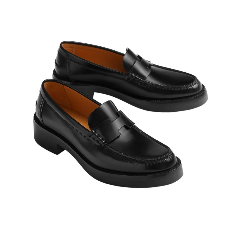 HERMES Hour Loafer Noir Calfskin Leather-3