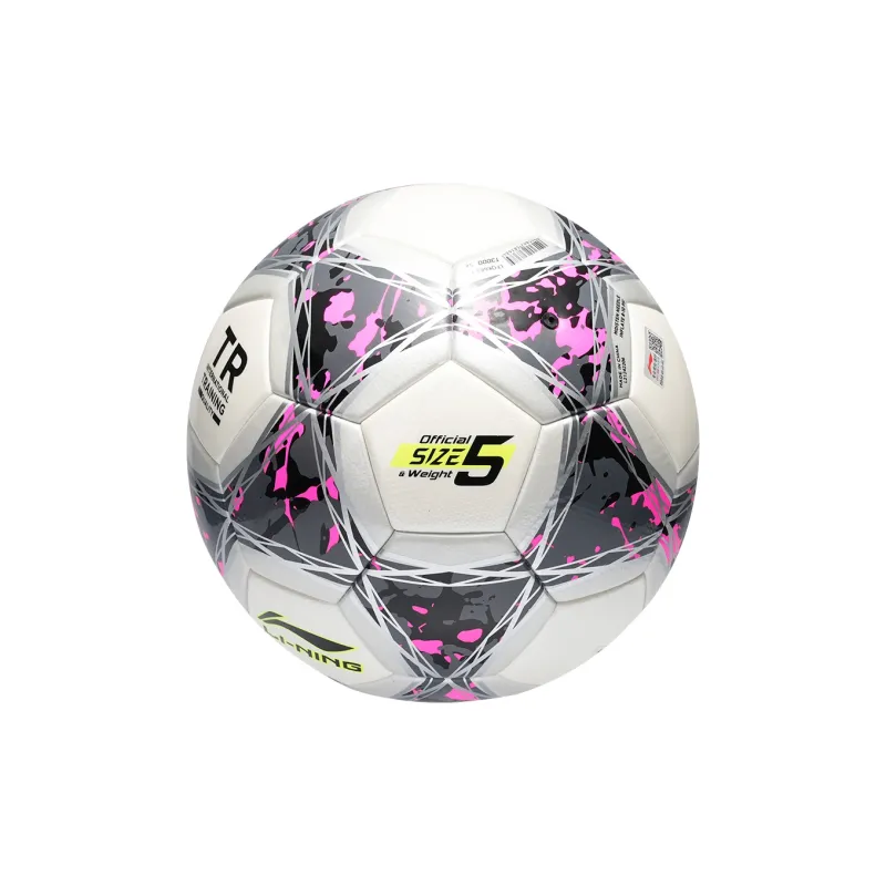 LiNing Size 5 Ball Soccer TPU Machine Stitched Soccer Ball Unisex Silver White/Rose Red-1