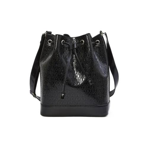 SAINT LAURENT Patent Leather Calfskin Bucket Bags Crossbody Bag Shoulder Bag Women's Black