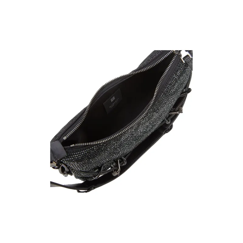 Givenchy Voyou Rhinestone Satin Portable Crossbody Bag Shoulder Bag Women's Black-4