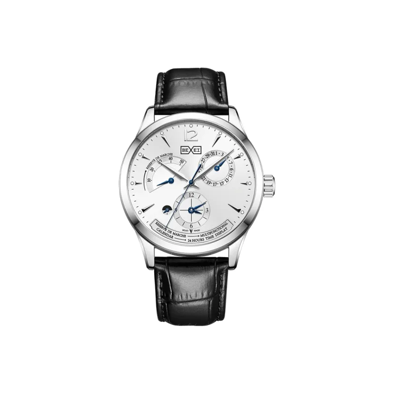 BEXEI Masterpiece Collection Mechanical Movement Genuine Leather Strap Watch Men's Watches White Dial BX9168-0