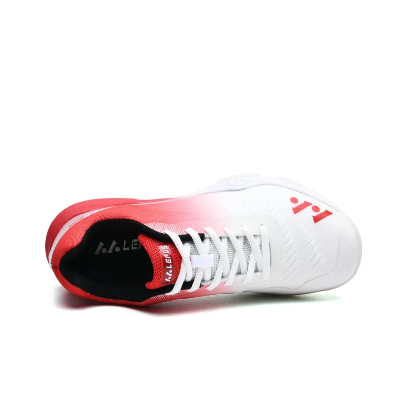 LEFUS Low Top Badminton Shoes Unisex White Red-3