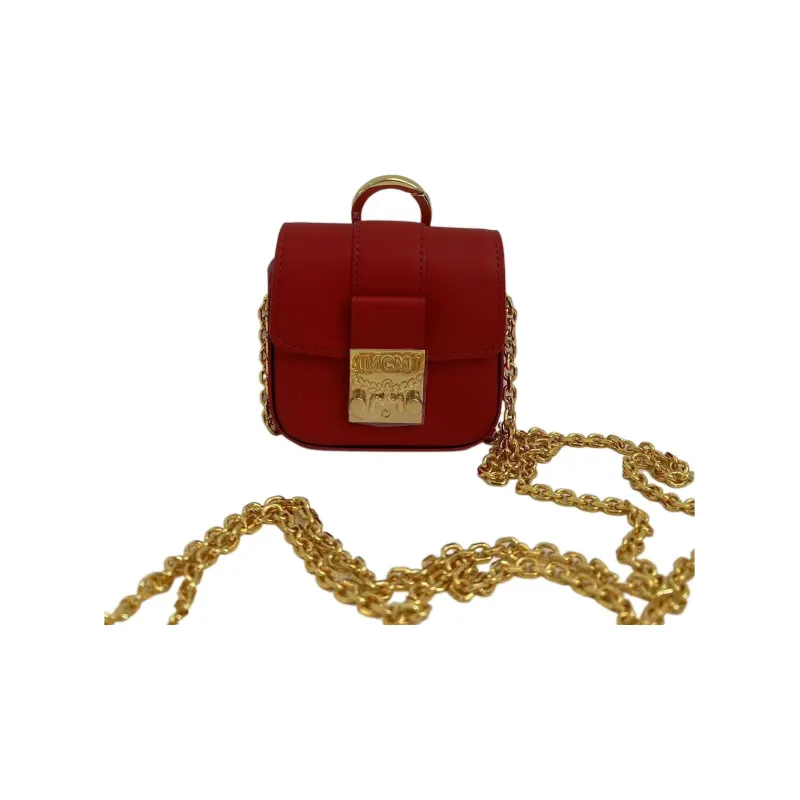 MCM Cow Leather AirPods Case Shoulder Bag, Crossbody Bag Regular Women's Red-1