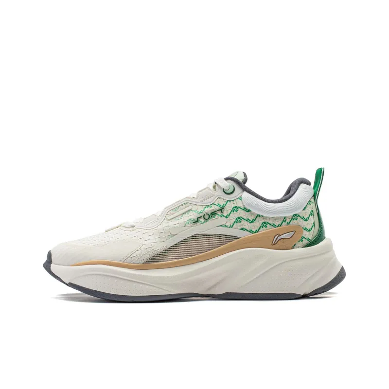LiNing Soft Anti Slip And Wear Resistant Breathable Low Top Casual Shoes Men's White Green-0