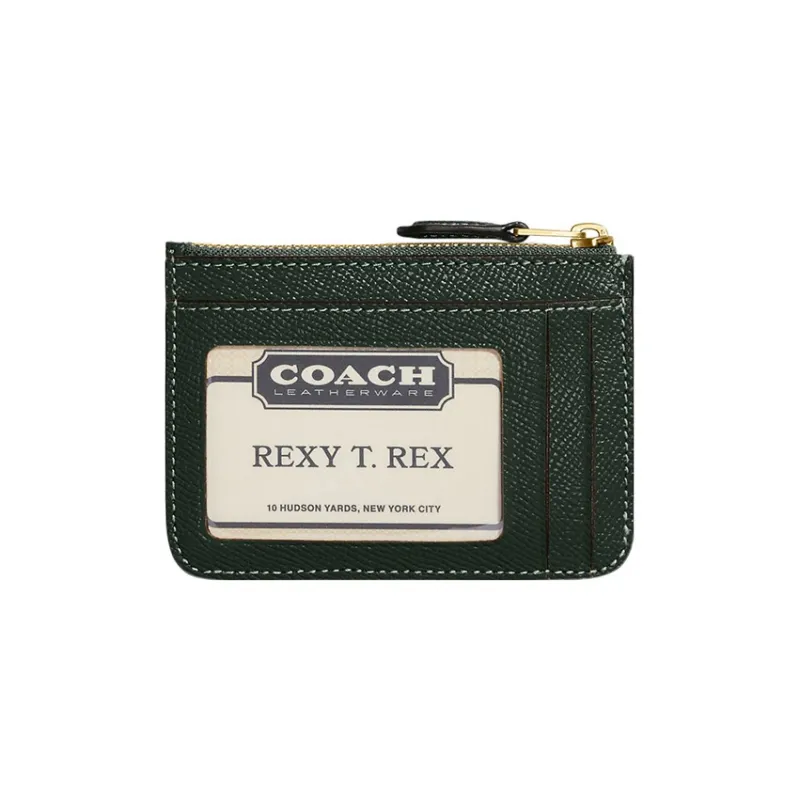 COACH Skinny Id Case Cross Grain Leather Coin Purse, Card Holder Mini Women's Amazon Green-1