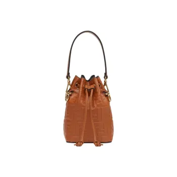 FENDI Mon Tresor Calfskin Bucket Bags Shoulder Bag Crossbody Bag Handbag Small Size Women's Brown