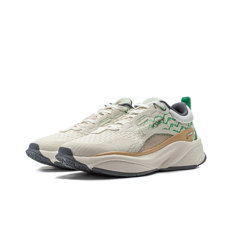 LiNing Soft Anti Slip And Wear Resistant Breathable Low Top Casual Shoes Men's White Green-2