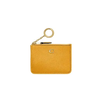 COACH Skinny Id Case Cross Grain Leather Coin Purse, Card Holder Mini Women's Yellow