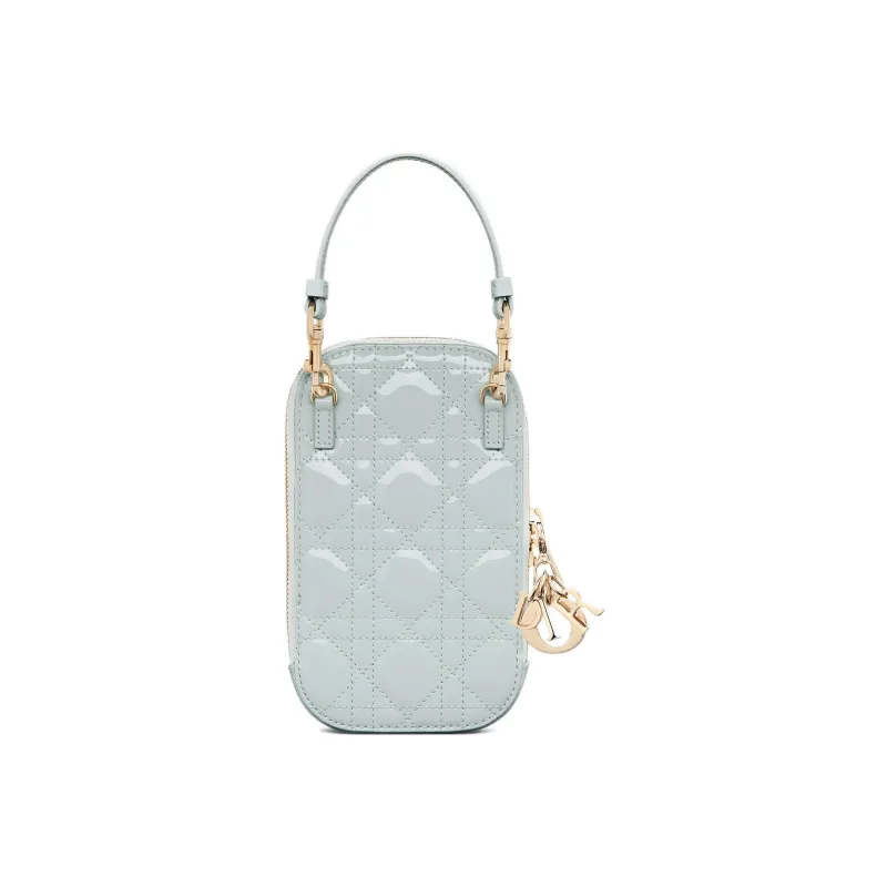 DIOR Lady Dior Patent Leather Calfskin Handbag Shoulder Bag Crossbody Bag Cell Phone Pouch Women's Blue-2