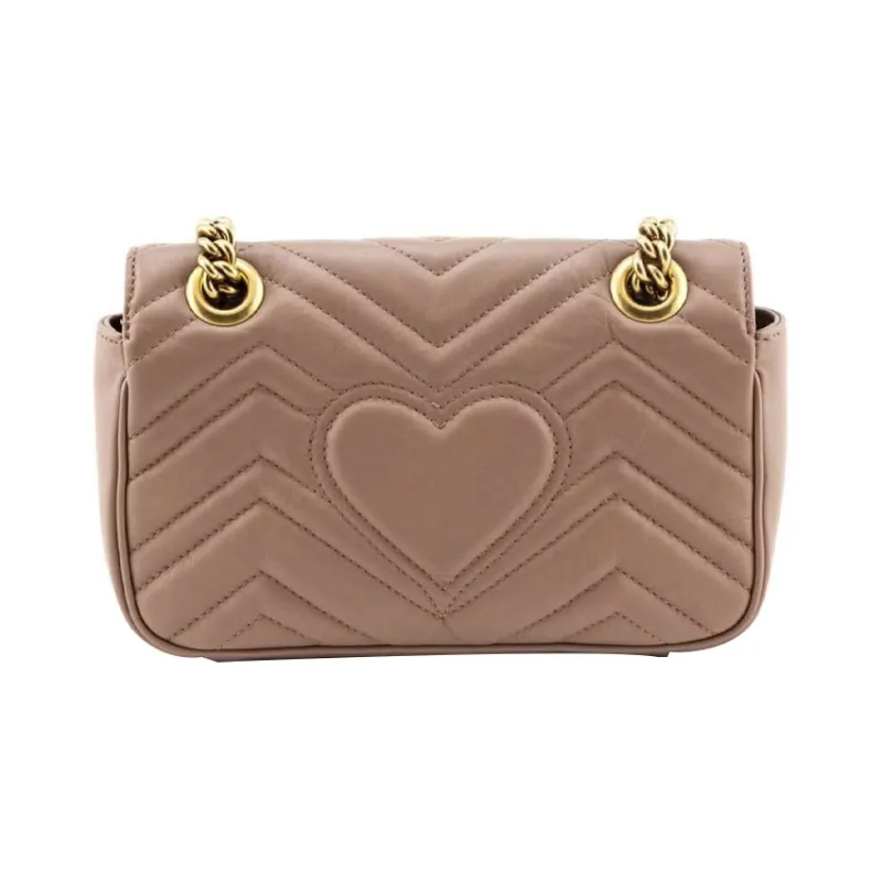 GUCCI GG Marmont Leather Chain Bag Portable Crossbody Bag Shoulder Bag Mini Women's Gray Pink-1