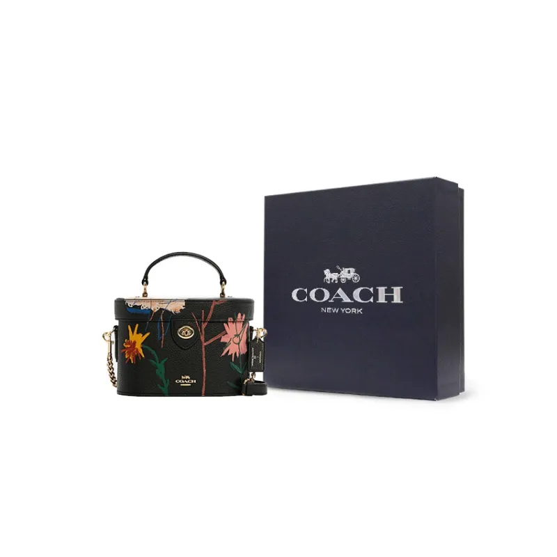 COACH Basquiat Collaboration PVC Makeup Bag Box Bag Handbag Crossbody Bag Small Size Women's Black Print-5
