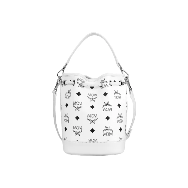 MCM Nappa Leather Bucket Bag, Shoulder Bag, Crossbody Bag, Handbag Mini Women's Black White-2