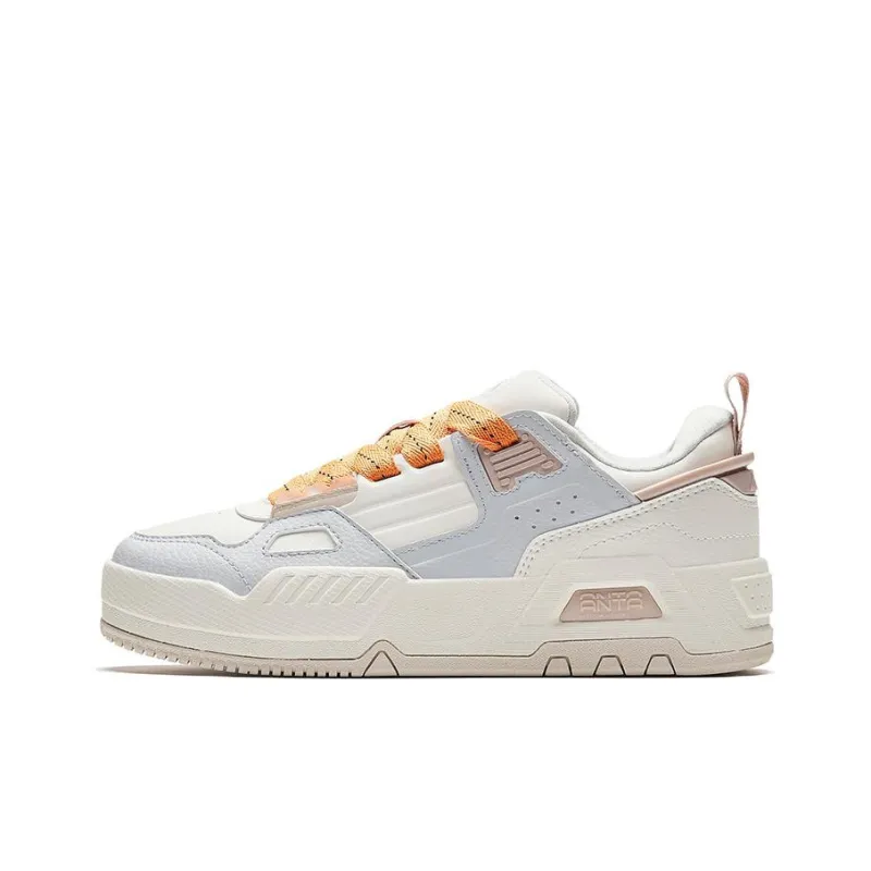 Anta Durable Breathable Low Top Skateboard Shoes Women's White Orange Gray-0
