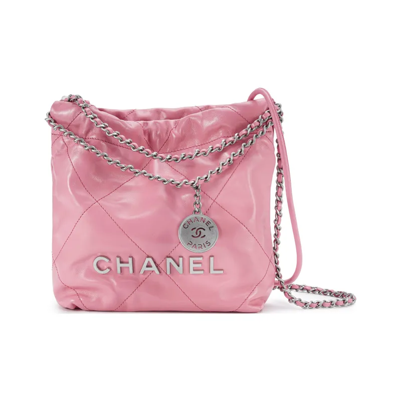 CHANEL 22Bag Bright Calfskin Bucket Bag, Shoulder Bag, Crossbody Bag Mini Women's Pink-0