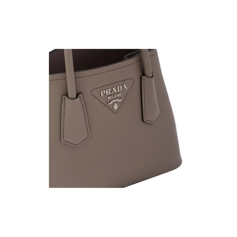 PRADA Double Leather Shoulder Bag Crossbody Bag Handbag Mini Women's Clay Gray-3