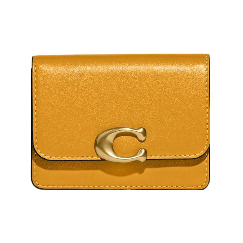 COACH Bandit Calfskin Coin Purses Wallets Mini Women's Yellow-0