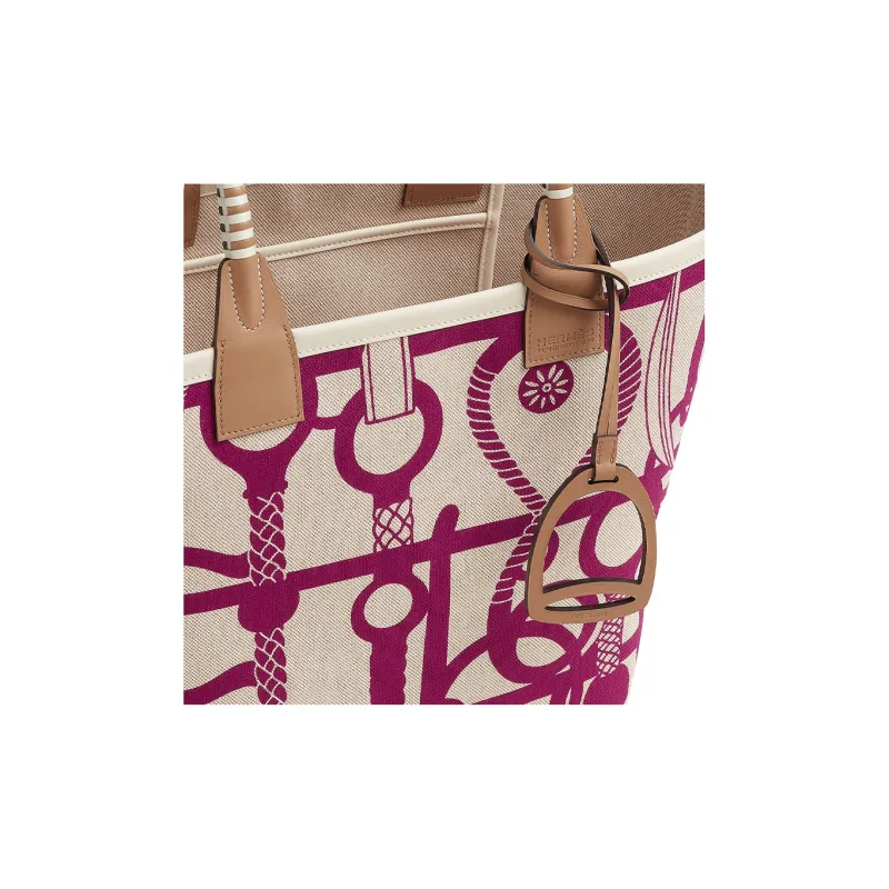 HERMES Steeple Canvas With Swift Leather Canvas Bag Handbag Women's Purple Pink-3