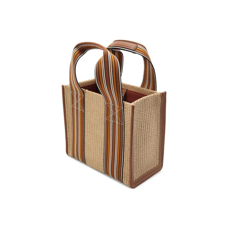 Loro Piana Cotton With Leather Tote Bag Shopping Bag Shoulder Bag Crossbody Bag Handbag Women's Light Brown-3