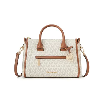 MICHAEL KORS Carine Artificial Leather Boston Bag Handbag Shoulder Bag Crossbody Bag Medium Size Women's Brown & Gray