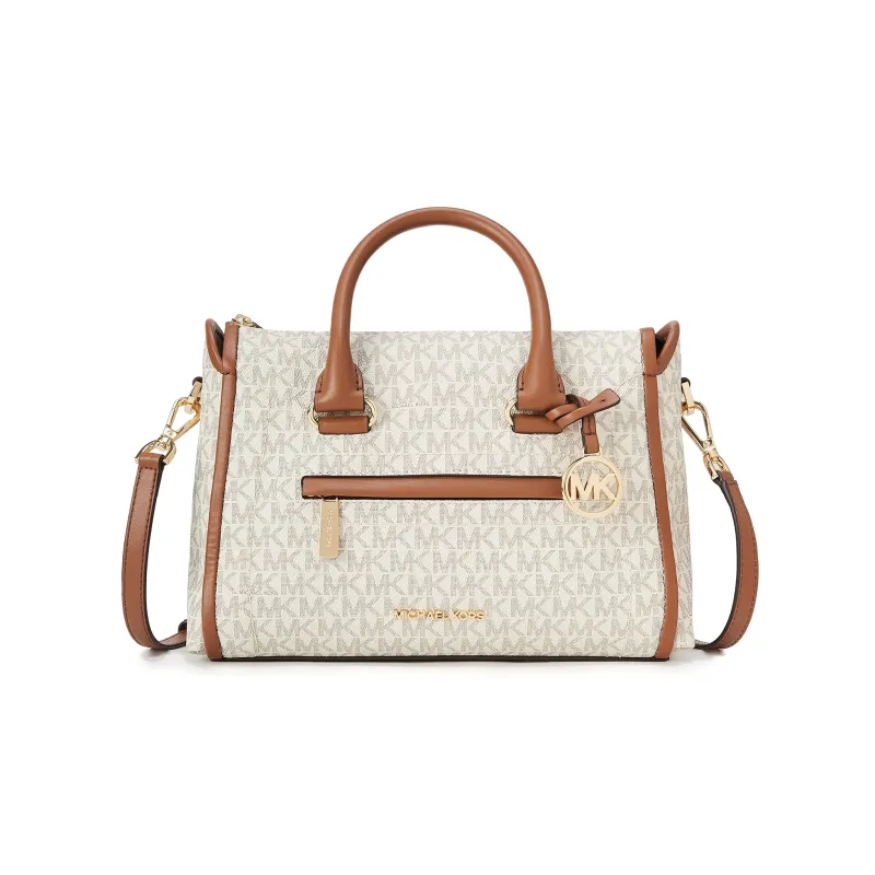 MICHAEL KORS Carine Artificial Leather Boston Bag Handbag Shoulder Bag Crossbody Bag Medium Size Women's Brown & Gray-0