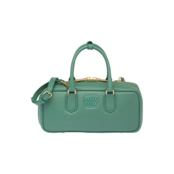 MIU MIU Leather Bowling Bag, Shoulder Bag, Crossbody Bag, Handbag Women's Salvia Roots Green