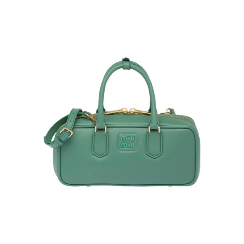 MIU MIU Leather Bowling Bag, Shoulder Bag, Crossbody Bag, Handbag Women's Salvia Roots Green-0