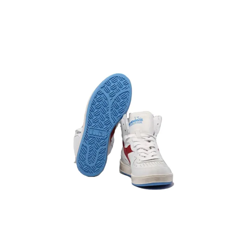 Diadora Mi Basket Anti-Slip Wear-Resistant High-Top Skateboard Shoes Unisex White Blue Red-4
