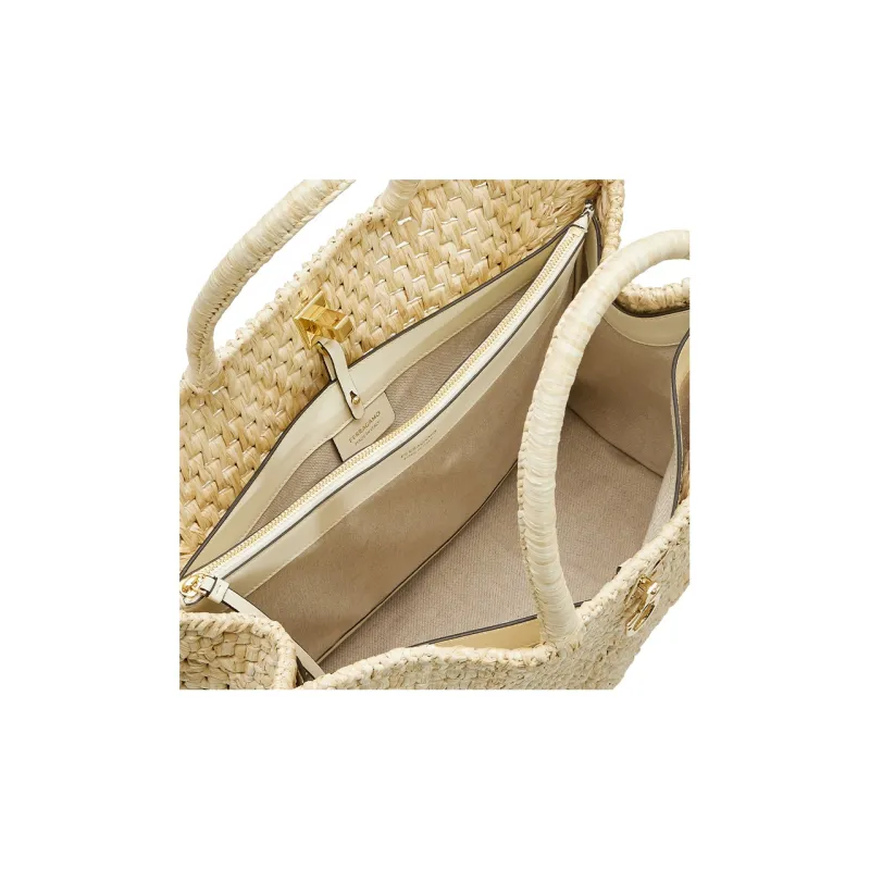 FERRAGAMO Studio Raffia With Calfskin Handbag Extra Large Women's Natural-6