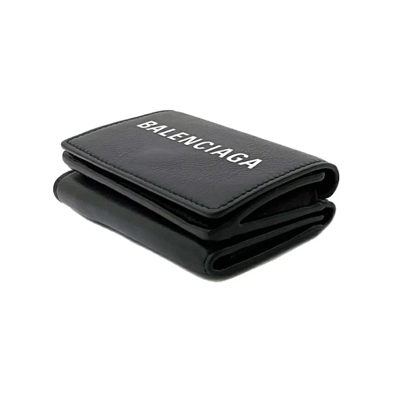 Balenciaga Leather Coin Purses Wallets Mini Unisex Black-1