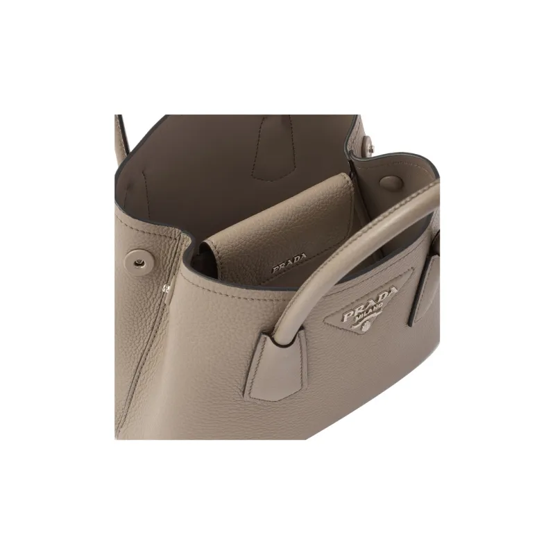PRADA Double Leather Shoulder Bag Crossbody Bag Handbag Mini Women's Clay Gray-5