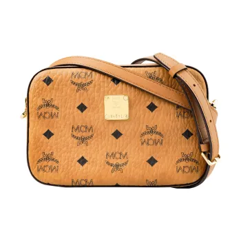 MCM Visetos Canvas Camera Bag, Small Square Bag, Shoulder Bag, Crossbody Bag Regular Women's Brown Cognac