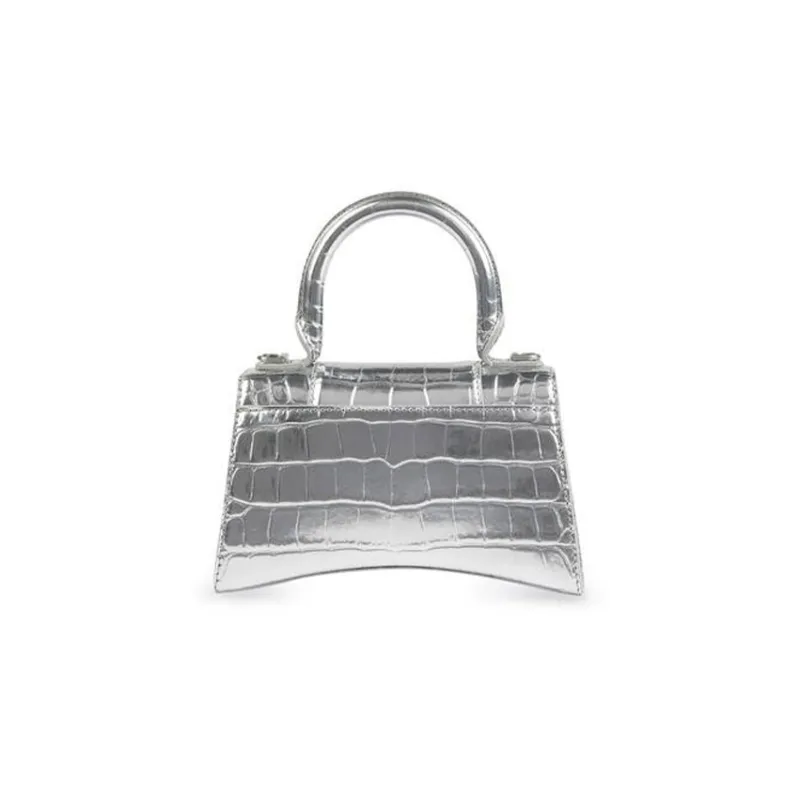 Balenciaga Hourglass Patent Leather Shoulder Bag Crossbody Bag Handbag Extra Small Women's Silver-3
