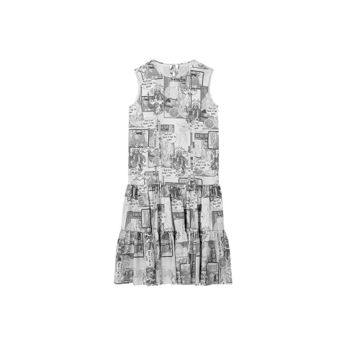 ELF SACK Sleeveless Dresses Women's Black/White Posters Color