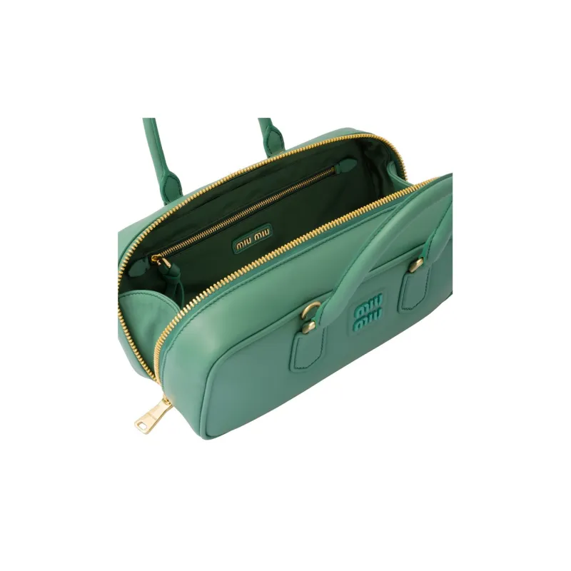 MIU MIU Leather Bowling Bag, Shoulder Bag, Crossbody Bag, Handbag Women's Salvia Roots Green-4