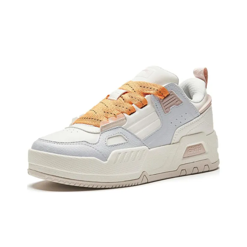 Anta Durable Breathable Low Top Skateboard Shoes Women's White Orange Gray-1