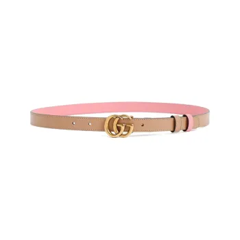 GUCCI Double G Letter Cut-Out Decoration Smooth Buckle Leather Belts Women's Light Brown