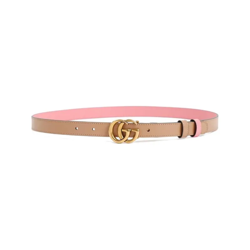 GUCCI Double G Letter Cut-Out Decoration Smooth Buckle Leather Belts Women's Light Brown-0