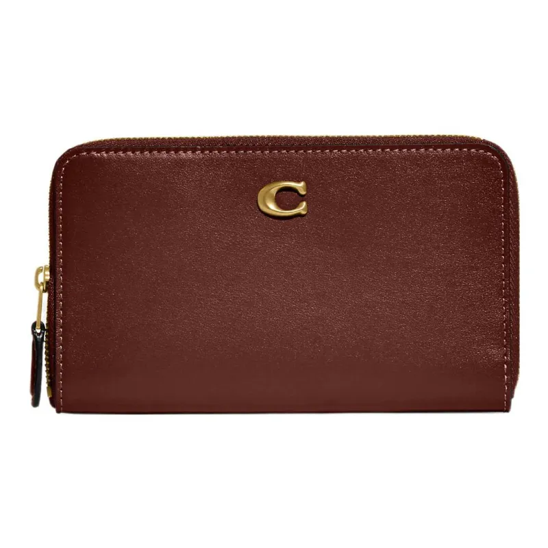 COACH Zip Around Calfskin Coin Purses Wallets Small Size Women's Burgundy-0
