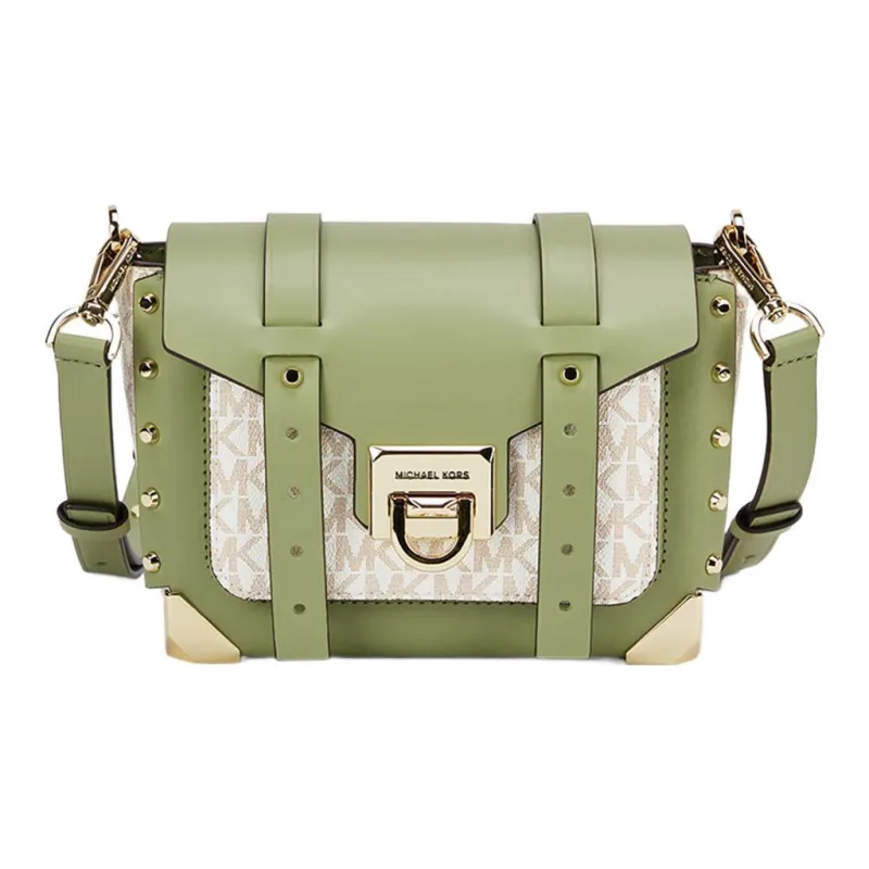 MICHAEL KORS Manhattan Cow Leather Patchwork Messenger Bag Shoulder Bag Crossbody Bag Small Size Women's Light Green-0