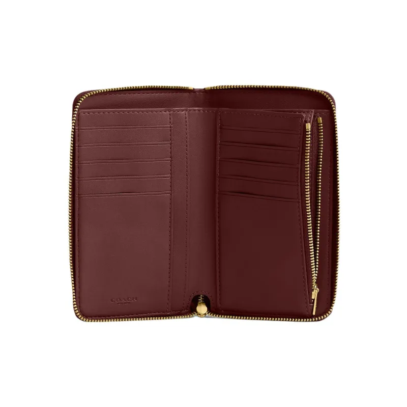COACH Zip Around Calfskin Coin Purses Wallets Small Size Women's Burgundy-1