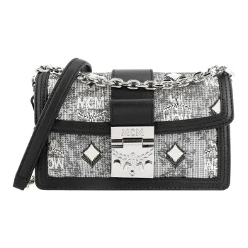 MCM Vintage Monogram Leather Shoulder Bag, Crossbody Bag Women's Black Gray