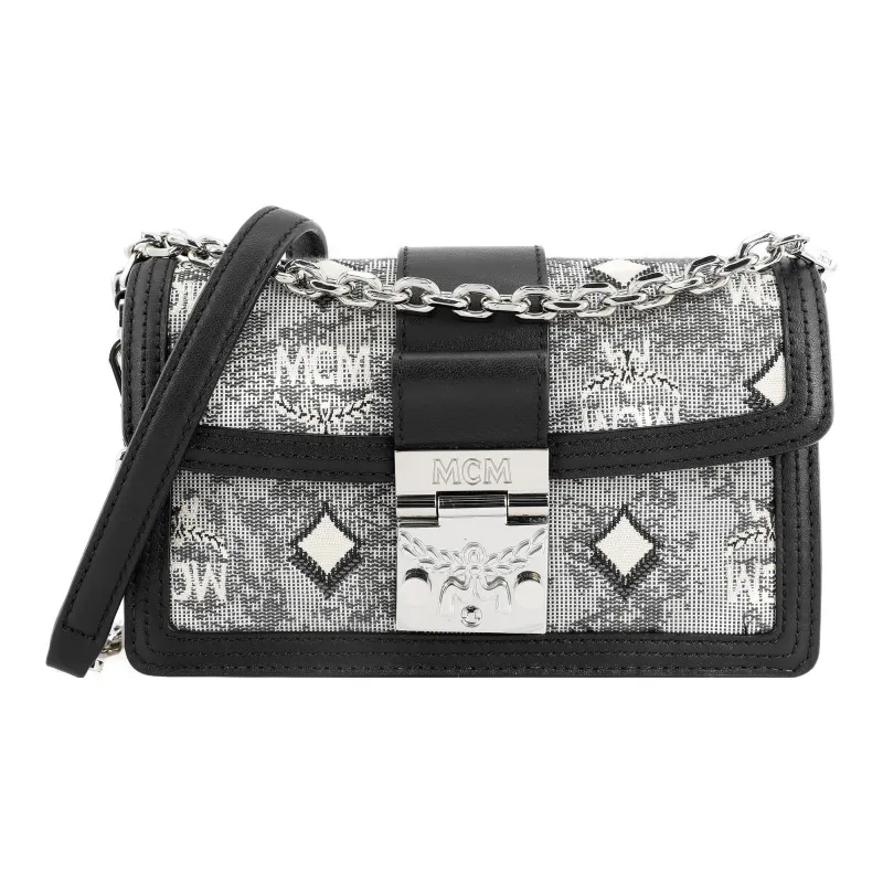 MCM Vintage Monogram Leather Shoulder Bag, Crossbody Bag Women's Black Gray-0