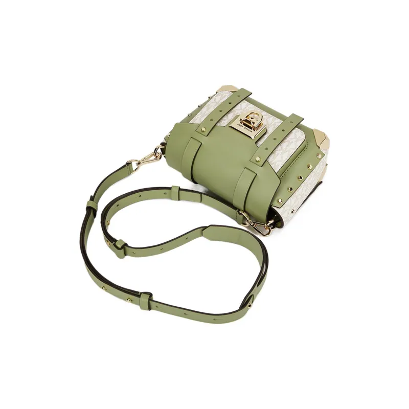 MICHAEL KORS Manhattan Cow Leather Patchwork Messenger Bag Shoulder Bag Crossbody Bag Small Size Women's Light Green-4