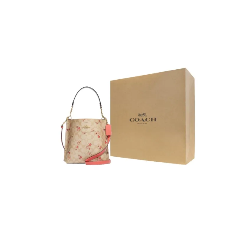 COACH Mollie Cow Leather Bucket Bag Handbag Shoulder Bag Crossbody Bag Small Size Women's Khaki-0