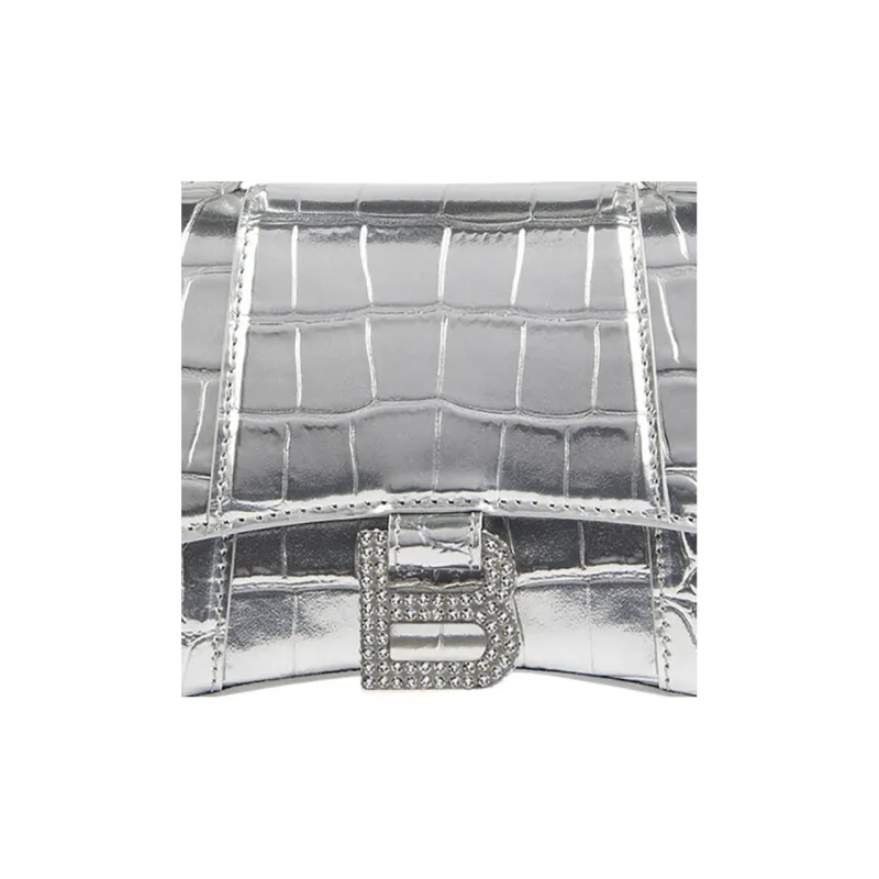 Balenciaga Hourglass Patent Leather Shoulder Bag Crossbody Bag Handbag Extra Small Women's Silver-6