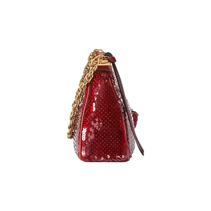 GUCCI Sequins Patchwork Leather Binding Crossbody Bag Shoulder Bag Small Size Women's Red-3