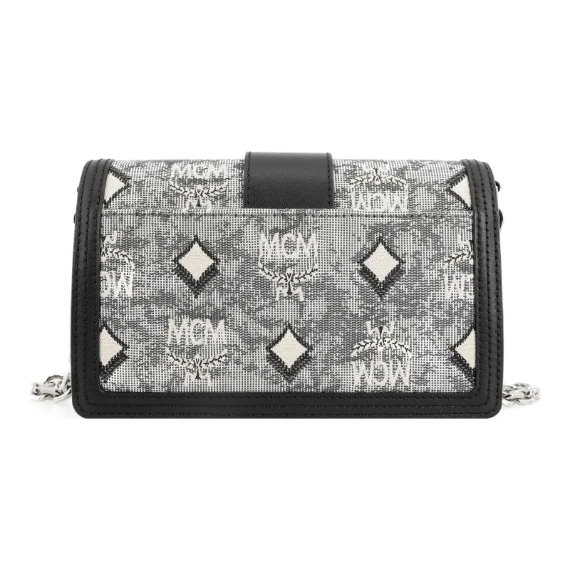 MCM Vintage Monogram Leather Shoulder Bag, Crossbody Bag Women's Black Gray-2